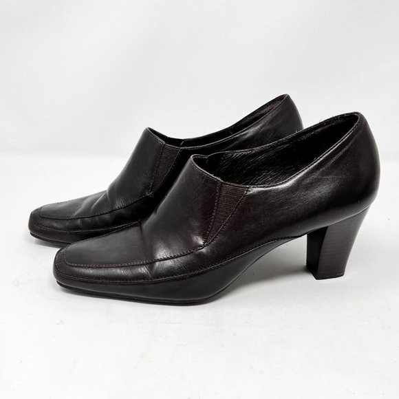 AEROSOLES GENE LAND Brown Slip On ‎ Block Heel Loafer Shooties Boots Shoes 9 M - Picture 1 of 10